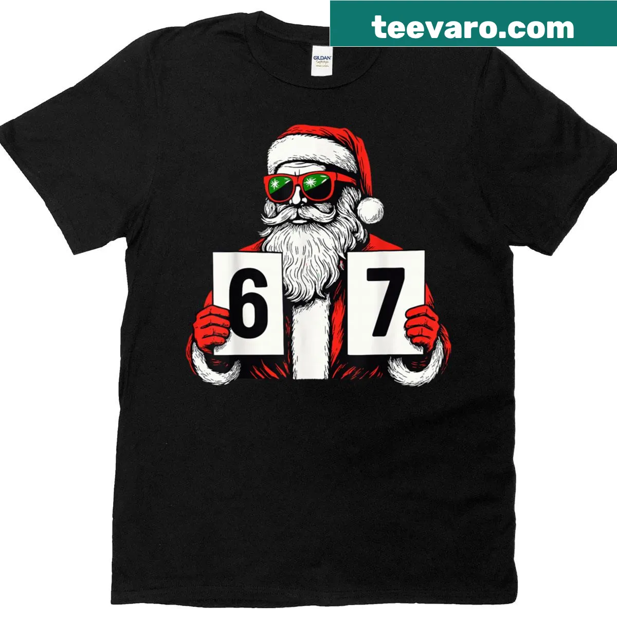 Funny Christmas shirt featuring Santa with 'Six Seven' text — on a men's t-shirt