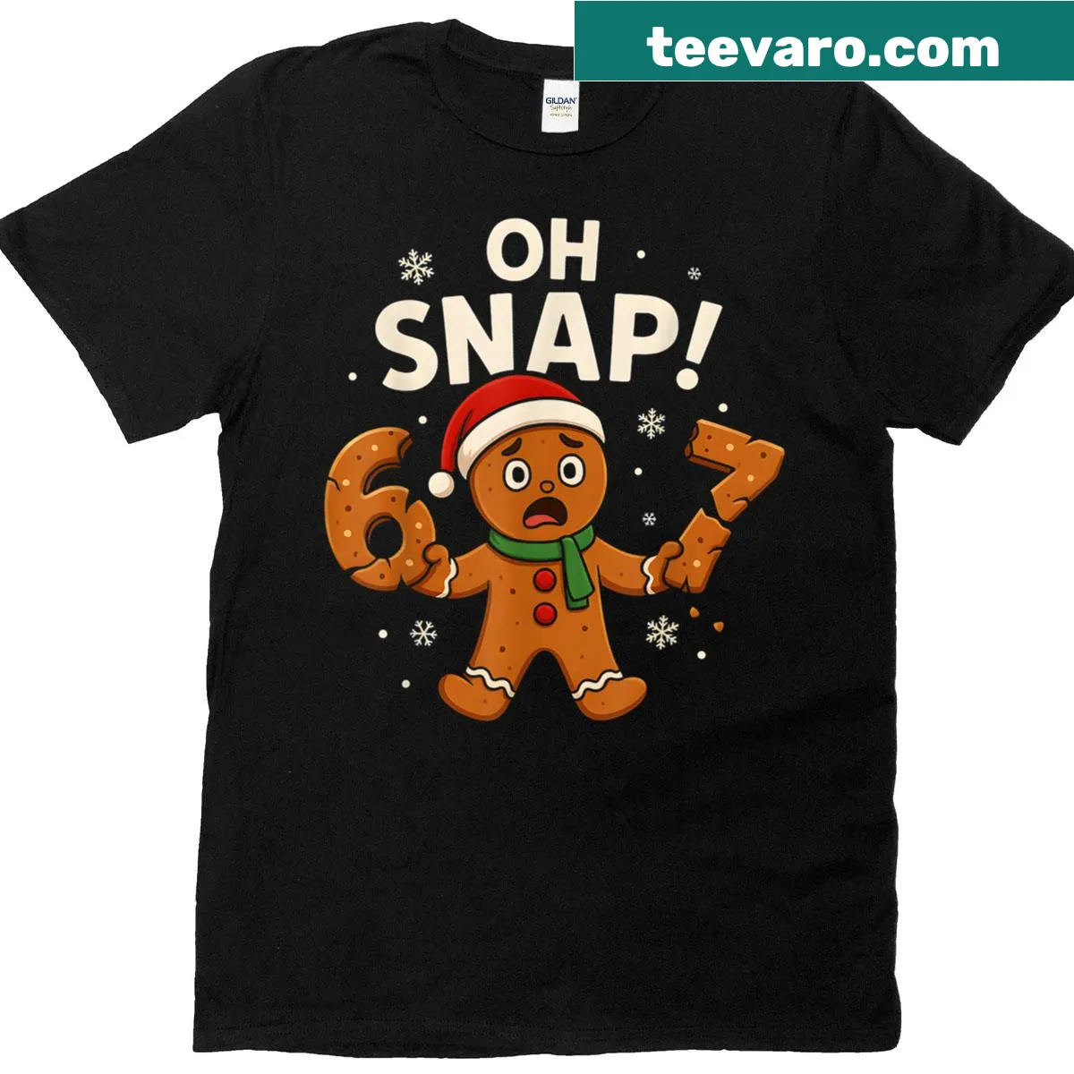Christmas t-shirt featuring a gingerbread man and the phrase Oh Snap — on a men's t-shirt