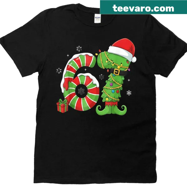 Fun Christmas t-shirt with the phrase '67 Six Seven Bruh Elf' in playful typography.