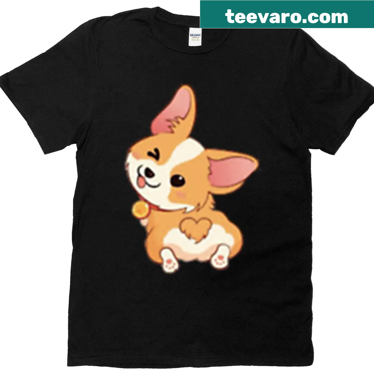 Kawaii corgi puppy t-shirt featuring a cute cartoon design — on a men's t-shirt
