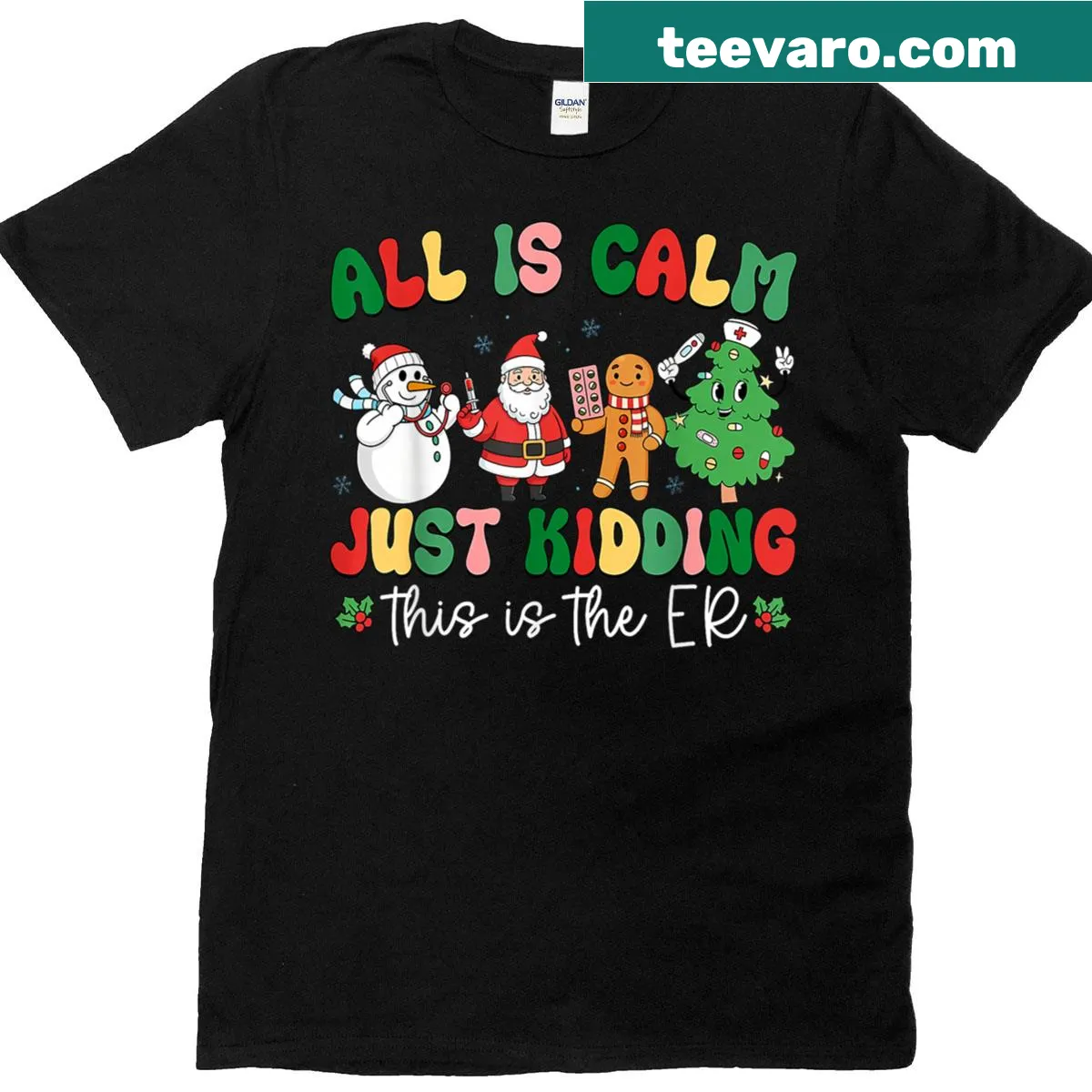 Funny Christmas nurse t-shirt with ER-themed phrase — on a men's t-shirt