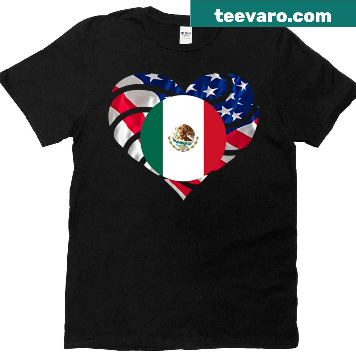 T-shirt featuring American and Mexican flags intertwined — on a men's t-shirt