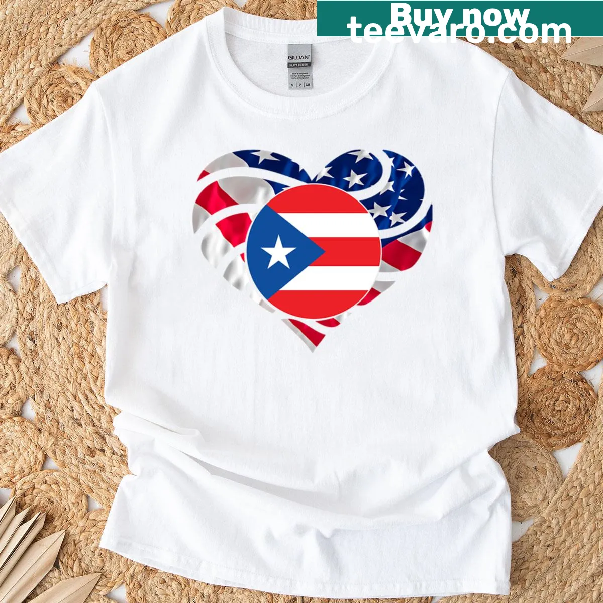 T-shirt with American and Puerto Rican flag illustration — on a men's t-shirt