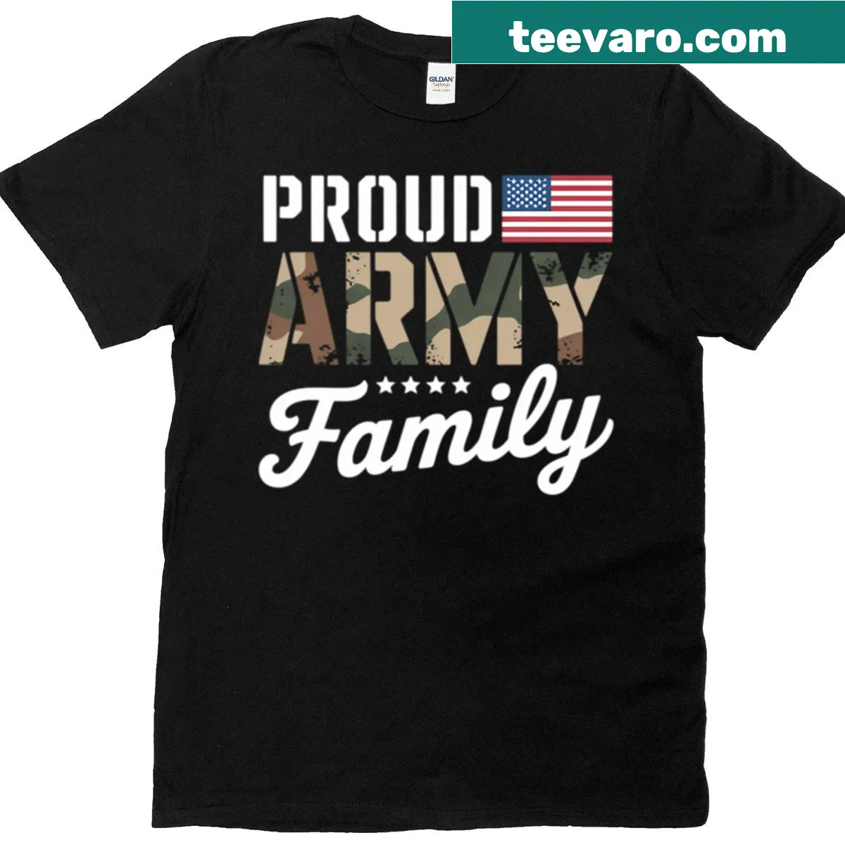 Typography shirt saying 'Proud Military Family' — on a men's t-shirt