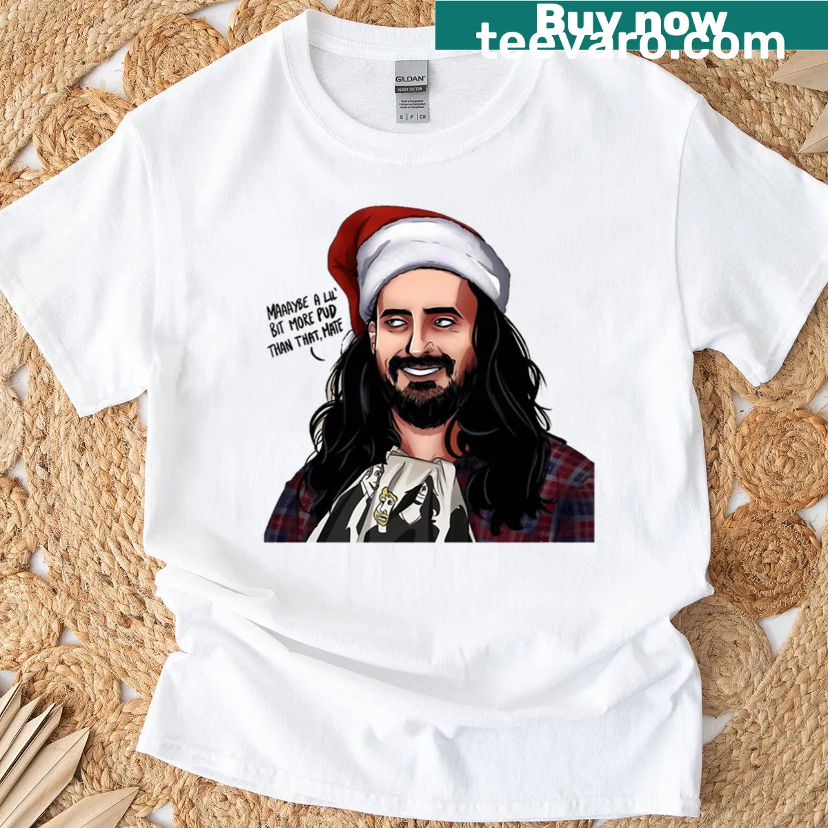 Aunty Donna Christmas-themed humorous t-shirt — on a men's t-shirt