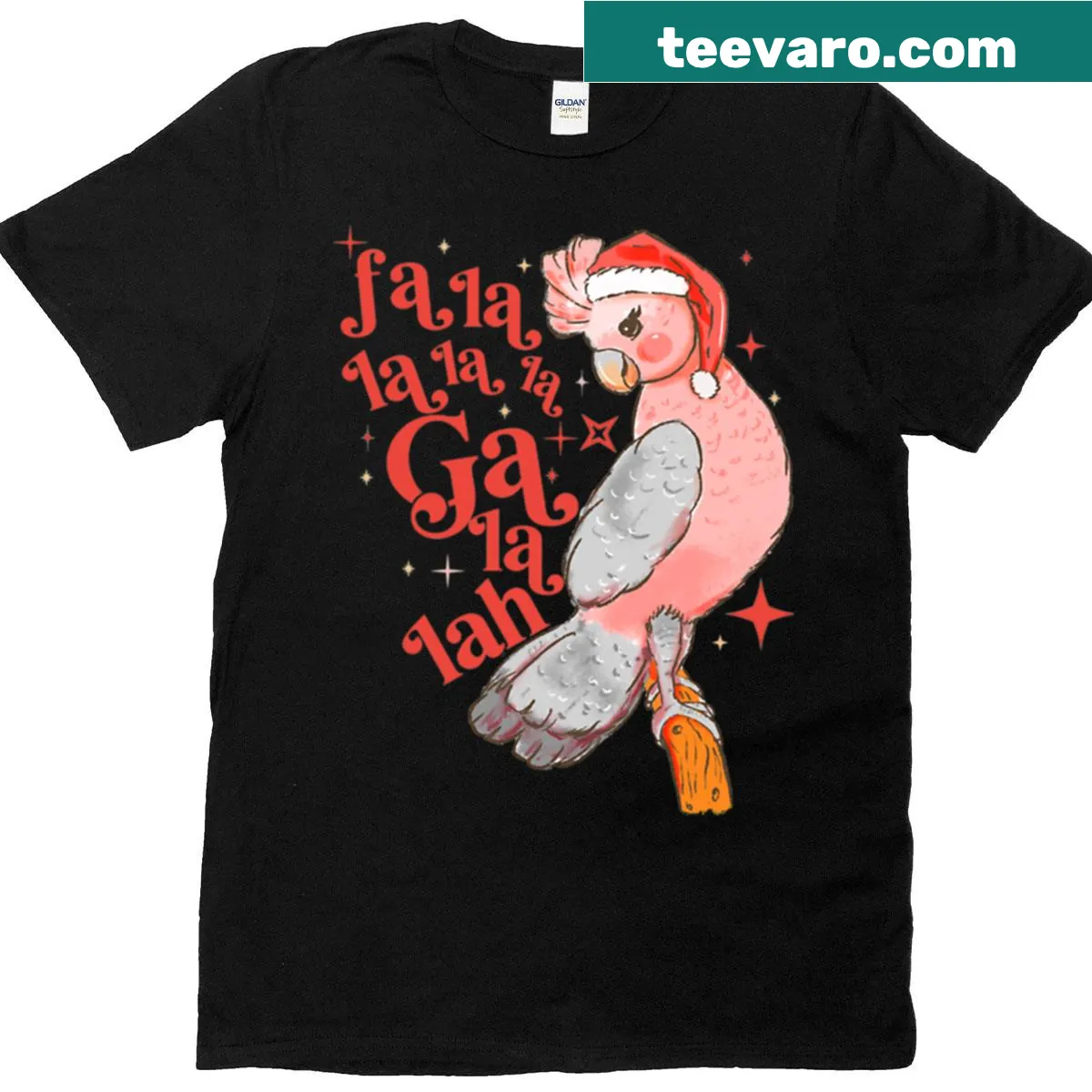 Cute Galah bird design with the word 'Falala' for Christmas — on a men's t-shirt