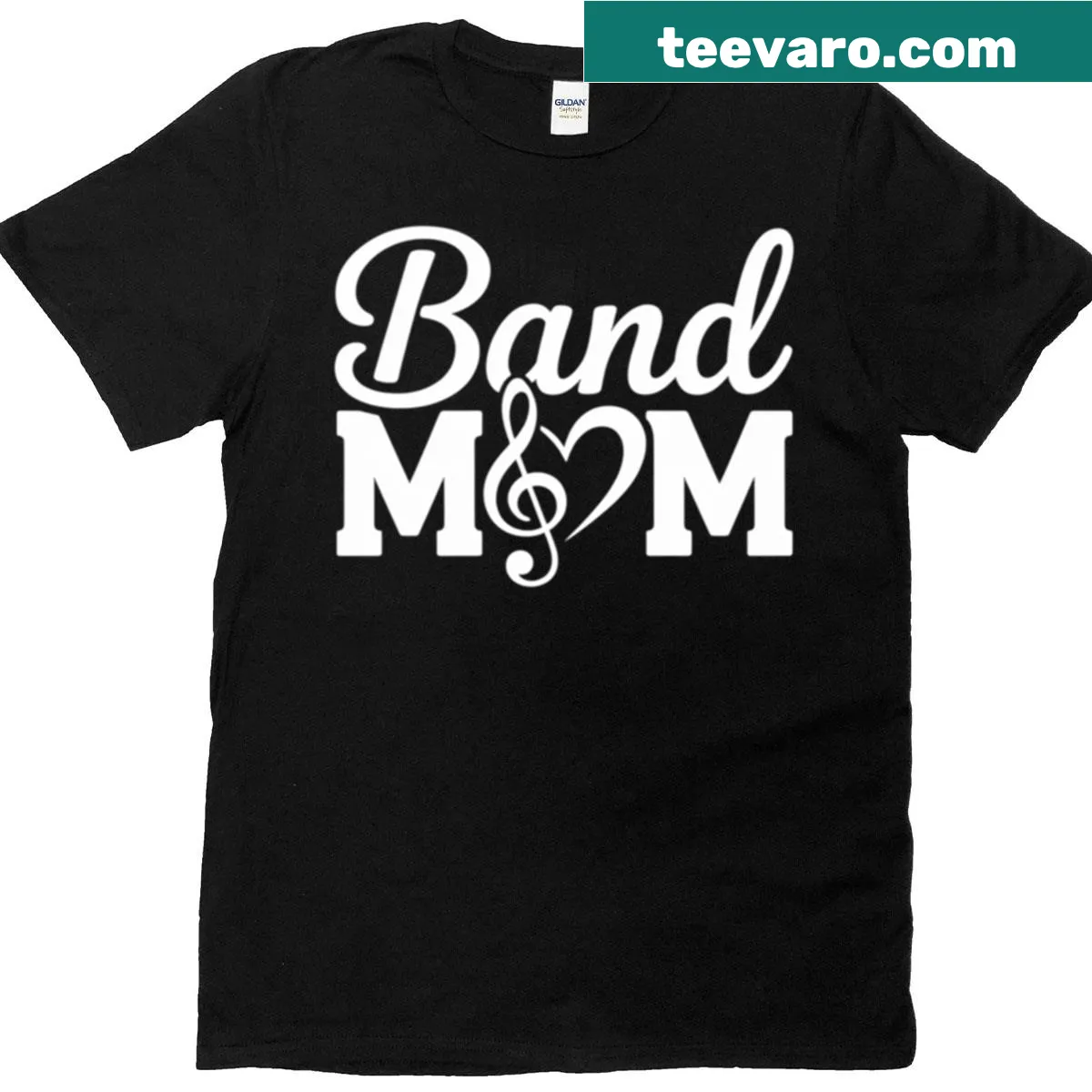 Band Mom t-shirt with trumpet design and supportive text — on a men's t-shirt