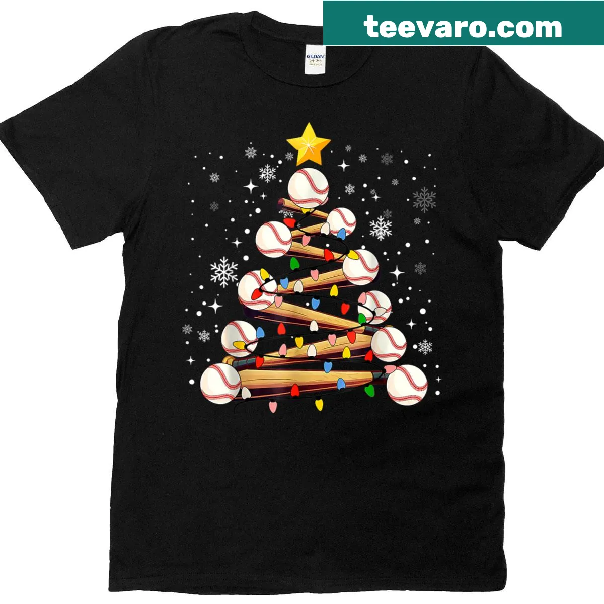 Christmas tree decorated with baseball lights for kids' T-shirt — on a men's t-shirt