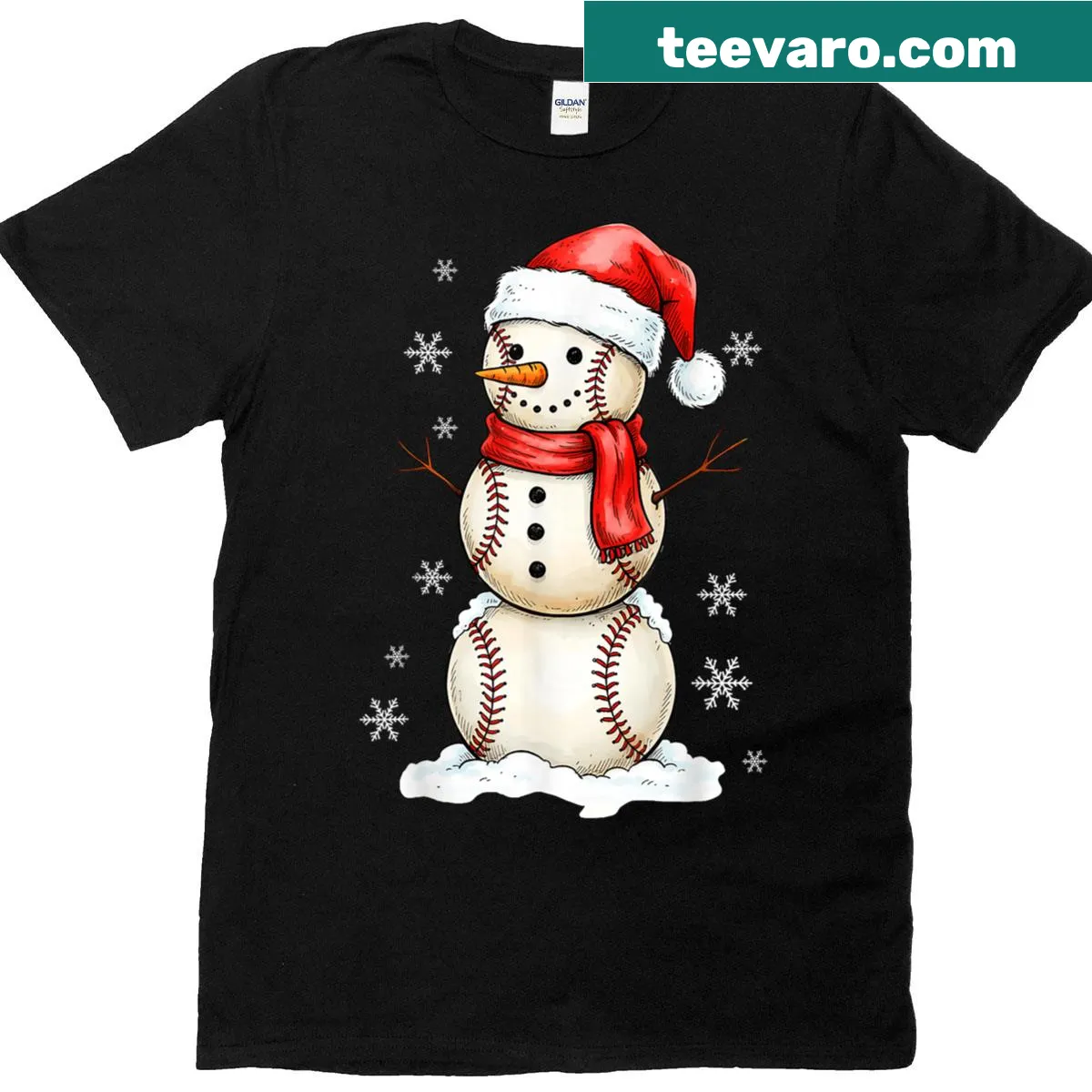 Cute snowman in baseball gear for Christmas on T-shirt. — on a men's t-shirt