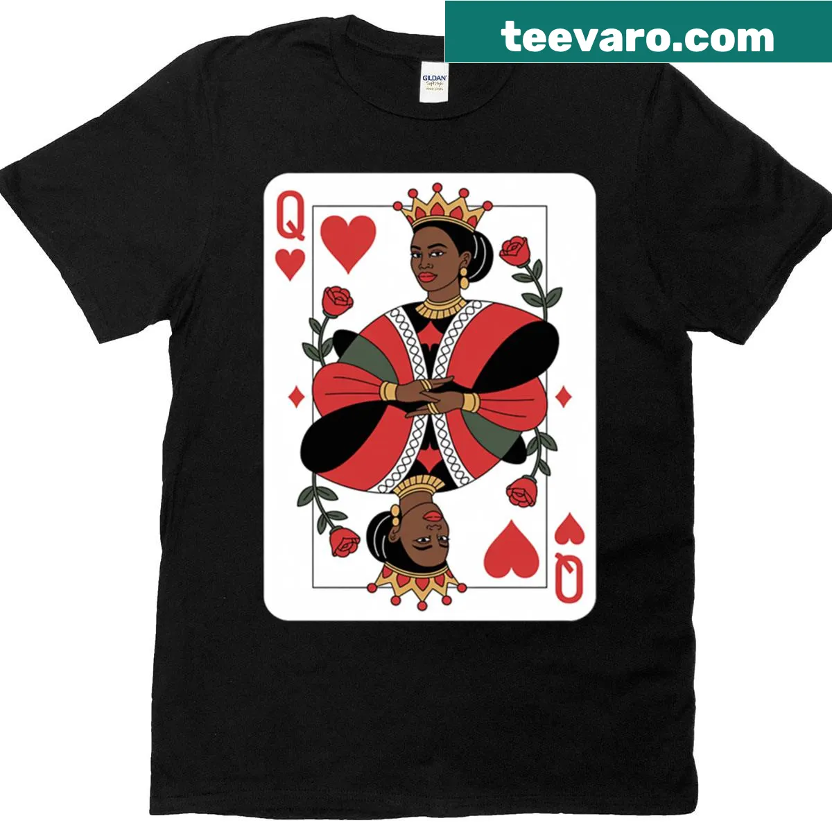 Queen of Hearts t-shirt featuring a proud Black woman — on a men's t-shirt