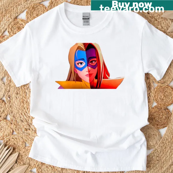 Cartoon graphic of a blonde in a blazer on T-shirt.