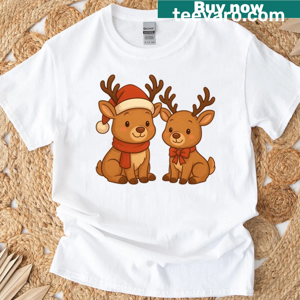 Illustration of two reindeer named Bob and Ari for Christmas — on a men's t-shirt