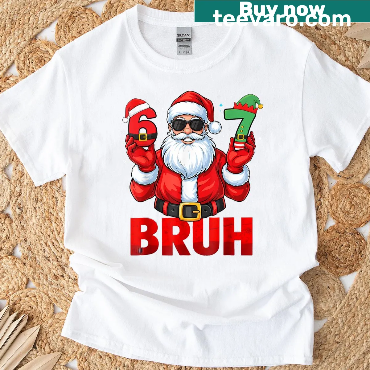 Funny meme-themed Christmas T-shirt with elf and text for kids — on a men's t-shirt