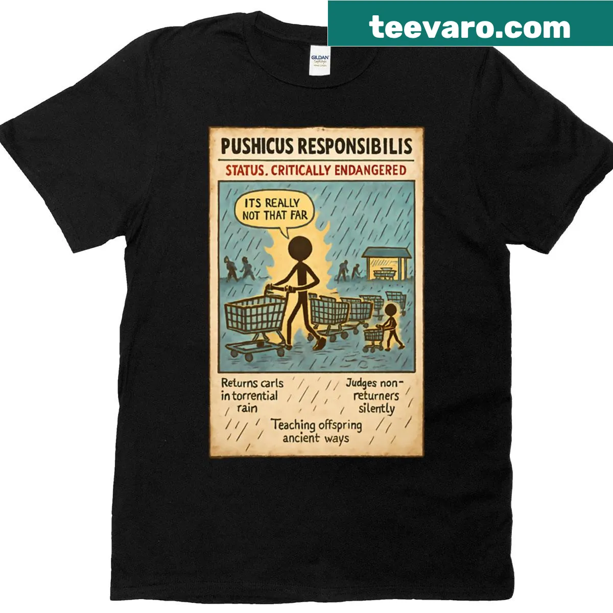 Stick figure design promoting conservation on a T-shirt — on a men's t-shirt