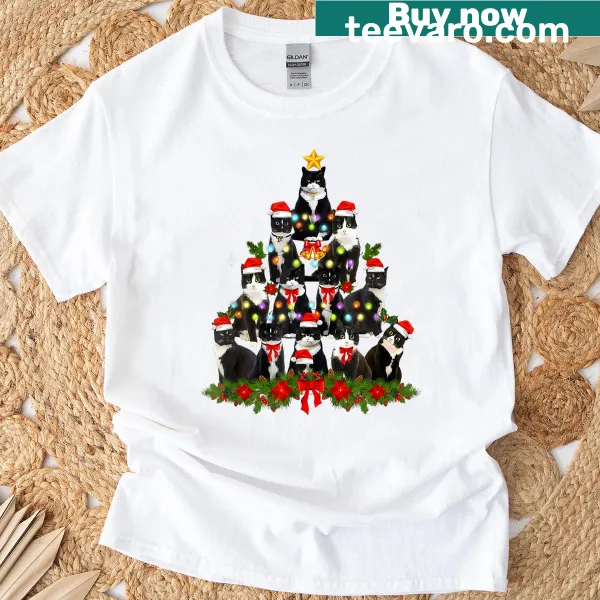 Festive cat Christmas t-shirt with reindeer and lights