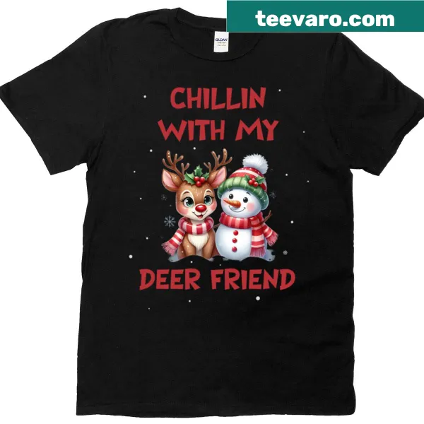 Cute reindeer and snowman illustration on Christmas T-shirt