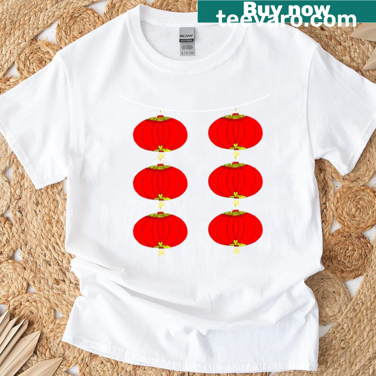Illustration of red paper lanterns for Lunar New Year on a t-shirt. — on a men's t-shirt