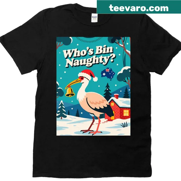 Funny Christmas T-shirt featuring a Bin Chicken in festive attire