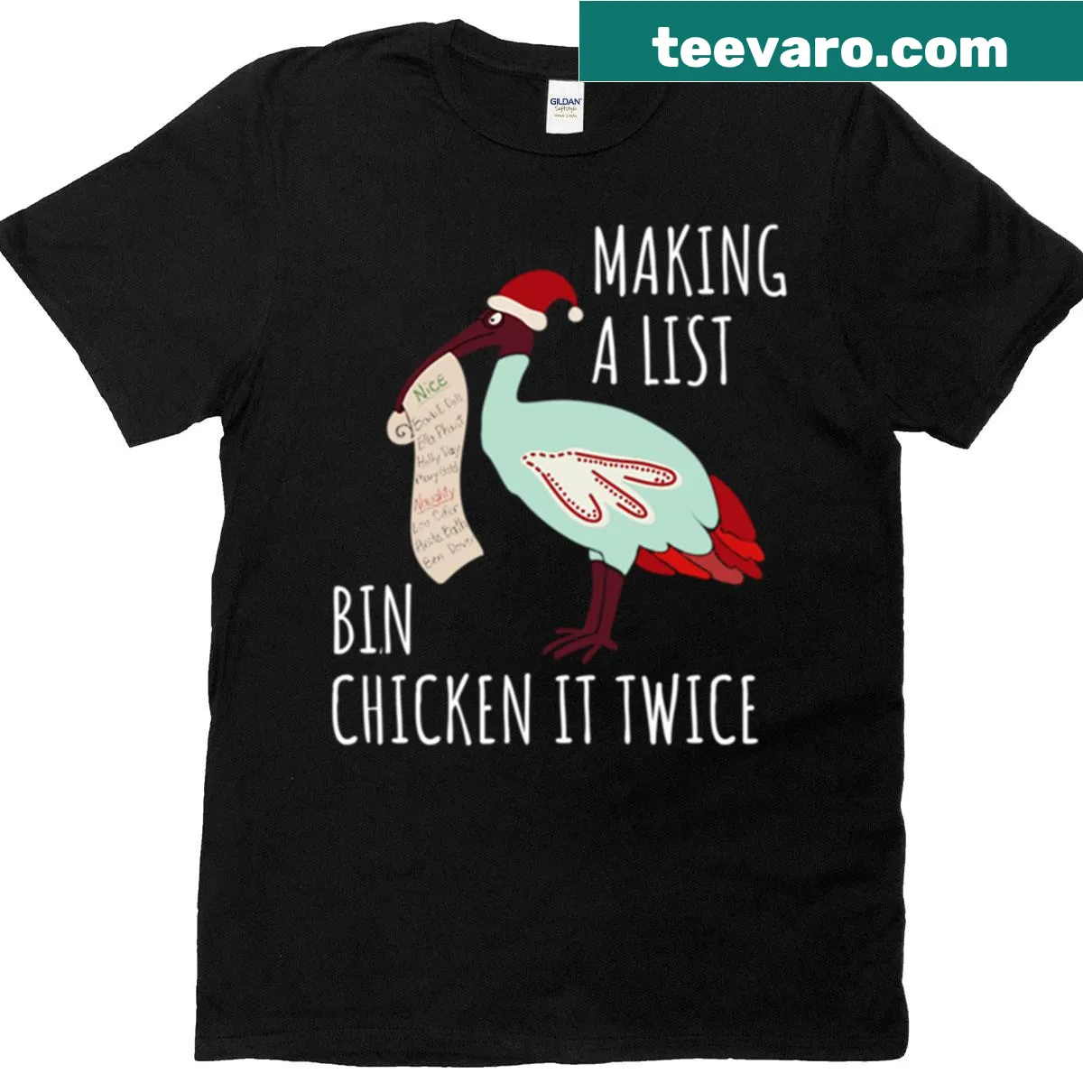 Funny illustration of an Australian ibis on a black T-shirt — on a men's t-shirt
