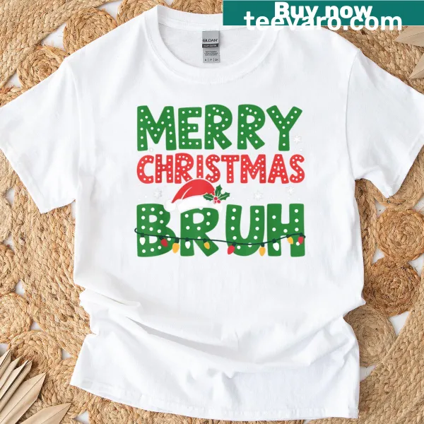 Funny Christmas Bruh Santa Hat t-shirt with meme design