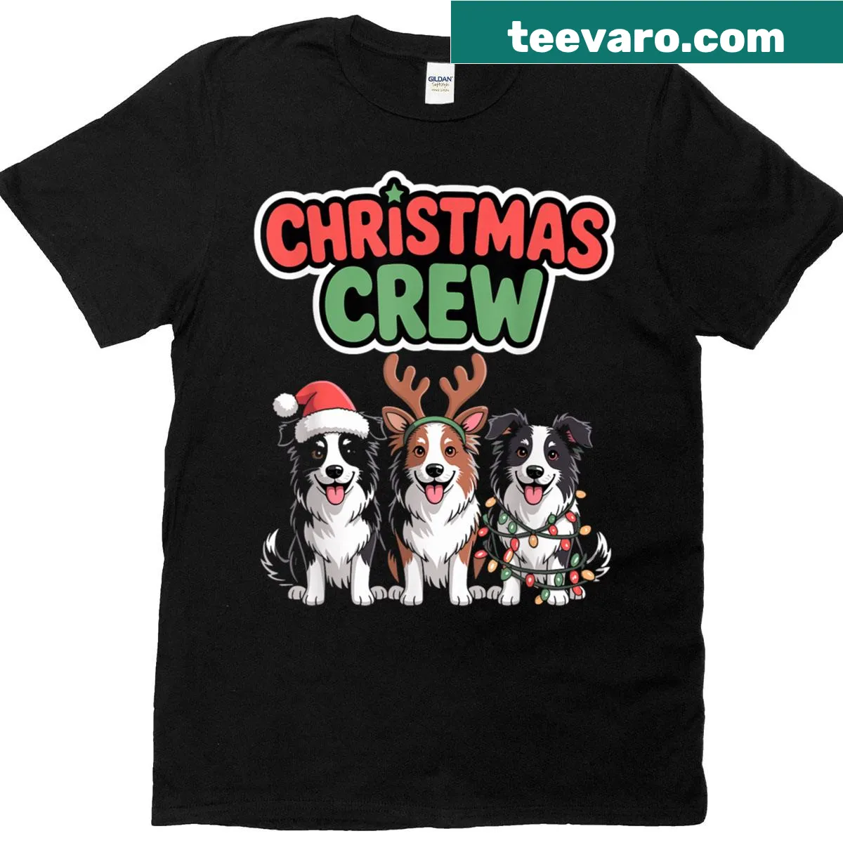 Funny Christmas T-shirt featuring a Border Collie and festive design — on a men's t-shirt