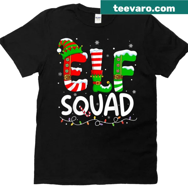 Child-friendly Christmas Elf Squad t-shirt with cheerful elf graphics