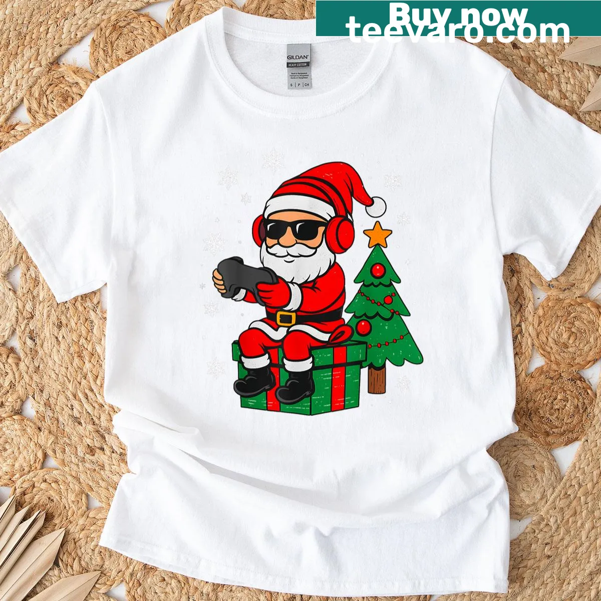 Funny Christmas T-shirt with retro Santa gaming theme — on a men's t-shirt