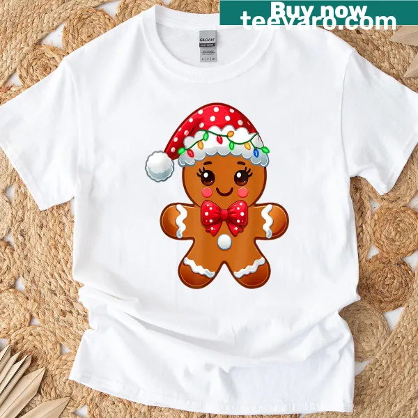 Cute gingerbread man design on a Christmas T-shirt for women