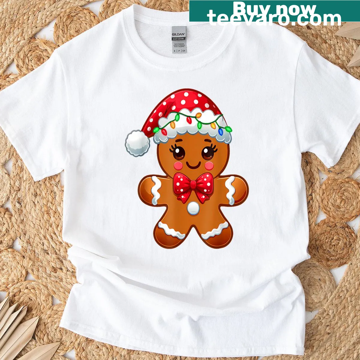 Cute gingerbread man design on a Christmas T-shirt for women — on a men's t-shirt