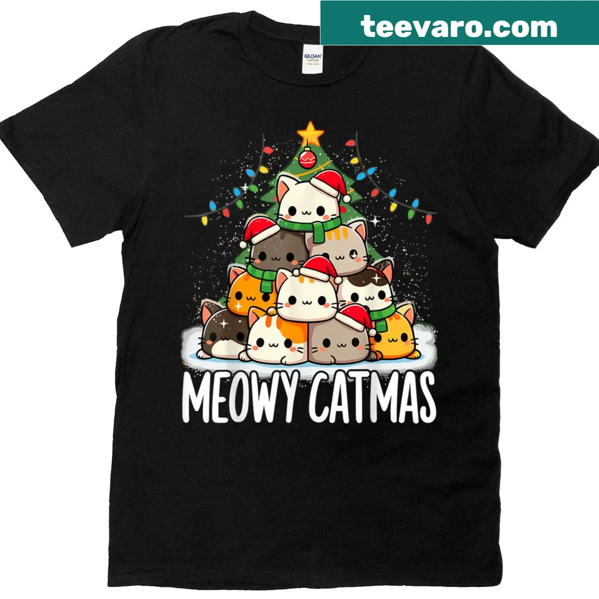 Cute Christmas Catmas tree illustration t-shirt — on a men's t-shirt