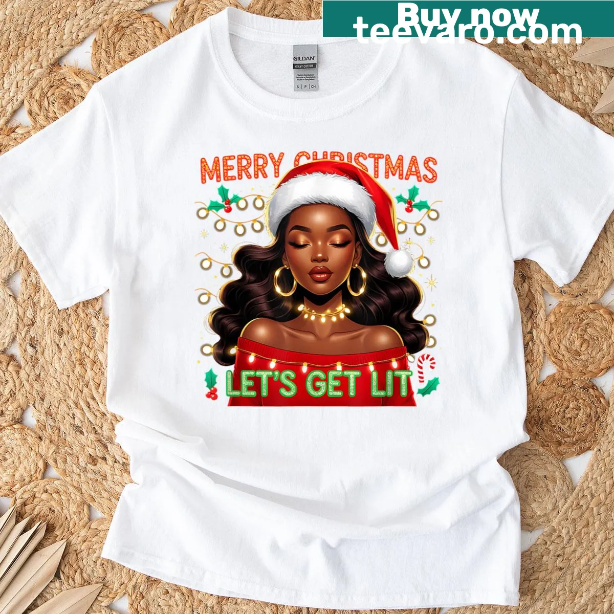 Sleigh Queen illustration on Christmas T-shirt celebrating diversity — on a men's t-shirt