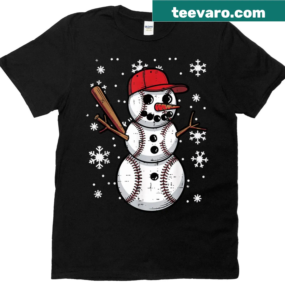 Snowman baseball player design for kids t-shirt — on a men's t-shirt