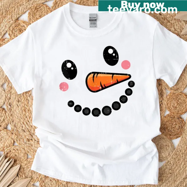 Cute snowman face graphic on Christmas t-shirt