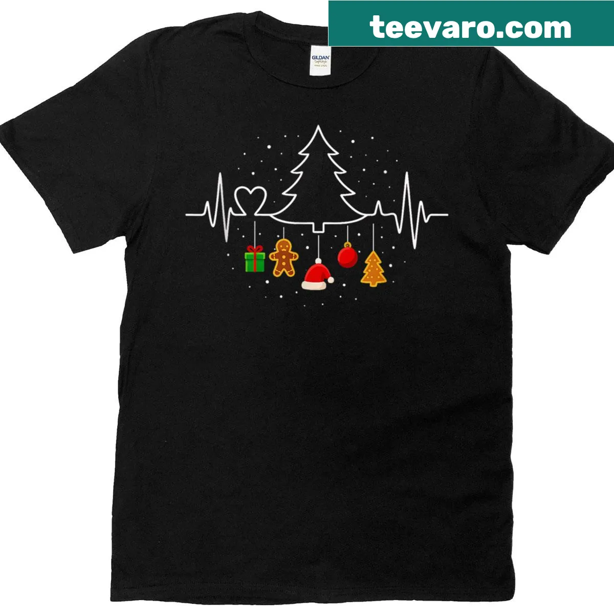 Funny nurse t-shirt with heartbeat and Christmas tree design — on a men's t-shirt