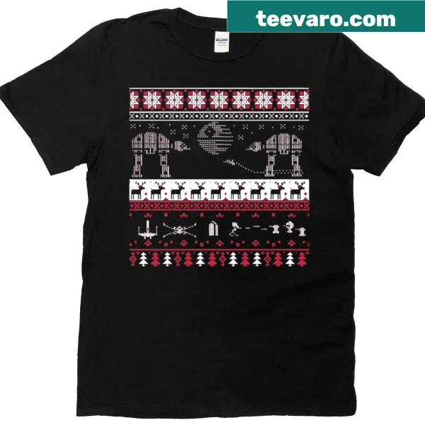 Vintage distressed Christmas sci-fi space t-shirt with playful graphics