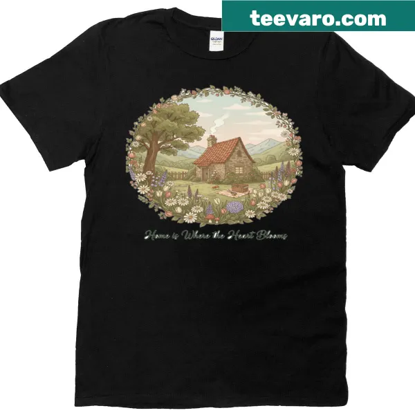 Cottagecore illustration featuring a cozy country house