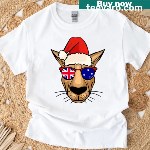 Cute kangaroo Christmas illustration t-shirt for kids