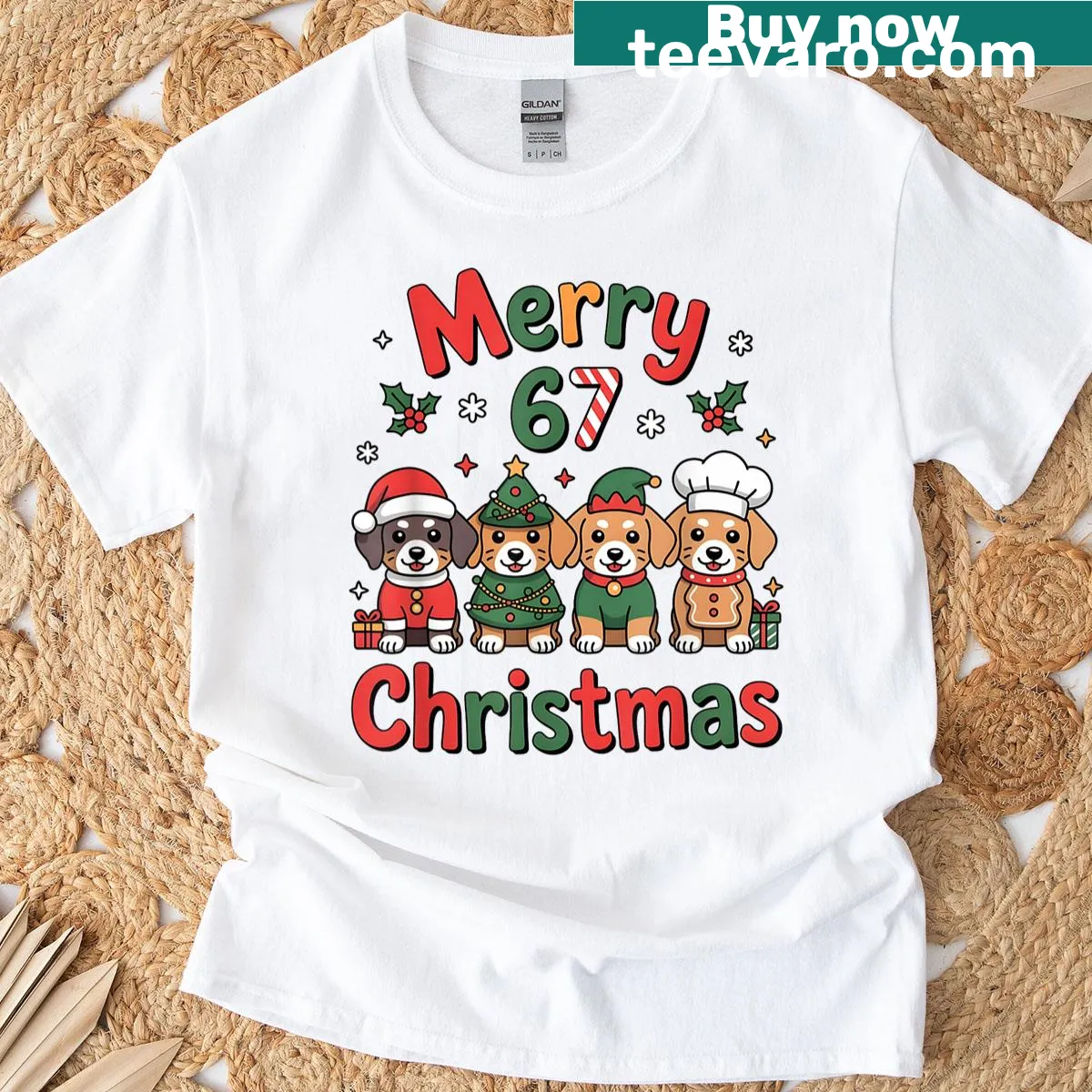 Cute dachshund in Christmas attire on a funny holiday t-shirt — on a men's t-shirt