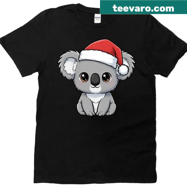 Adorable koala in a Santa hat on Christmas t-shirt