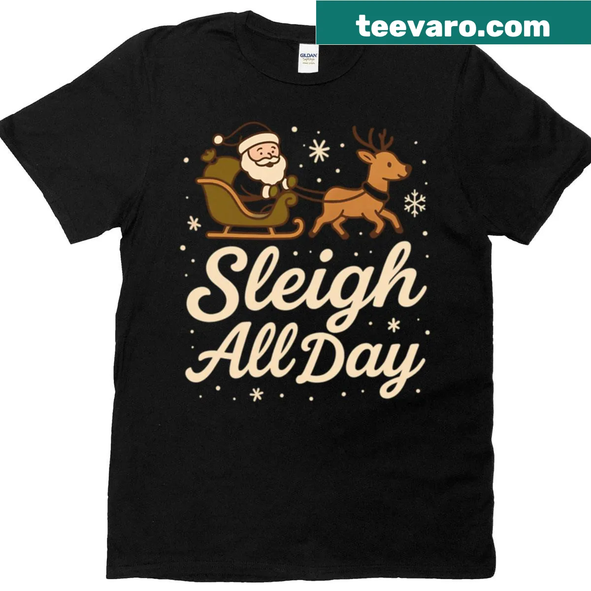 Charming Christmas T-shirt featuring Santa and reindeer illustration — on a men's t-shirt