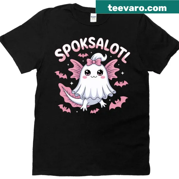 Cute axolotl ghost design t-shirt featuring a playful cartoon style