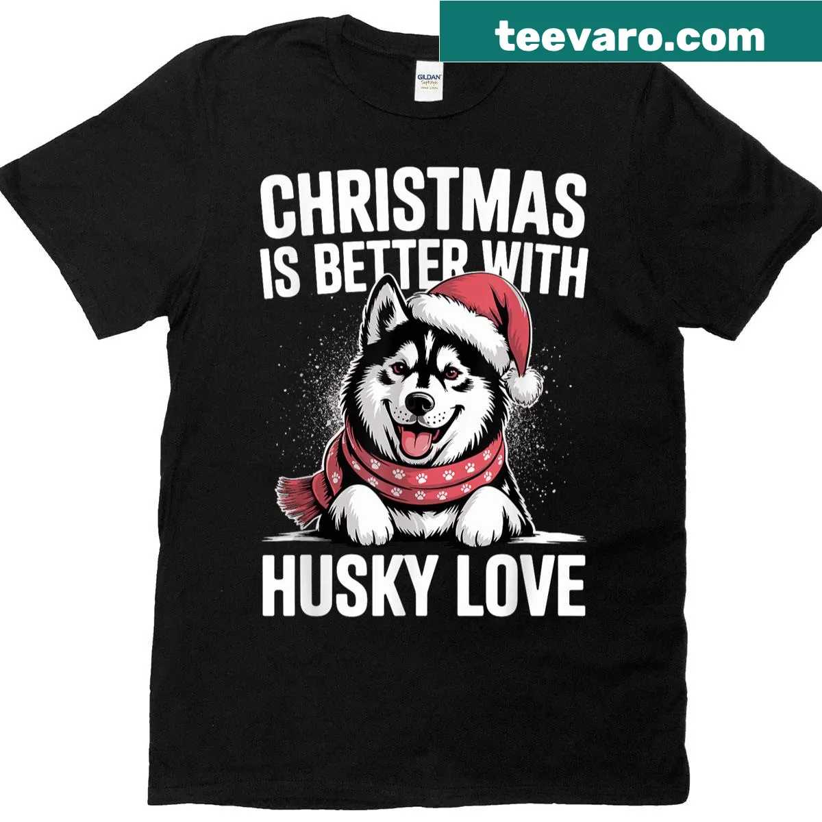 Adorable Christmas Husky puppy illustration on festive t-shirt — on a men's t-shirt