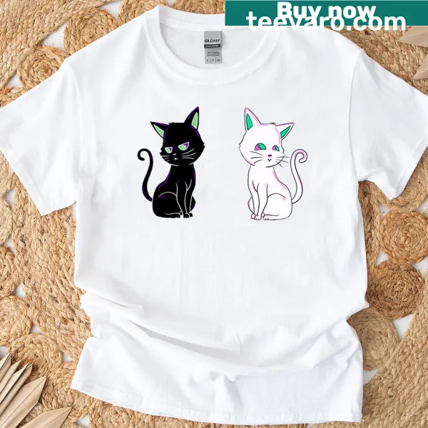 T-shirt featuring a playful illustration of cute cats