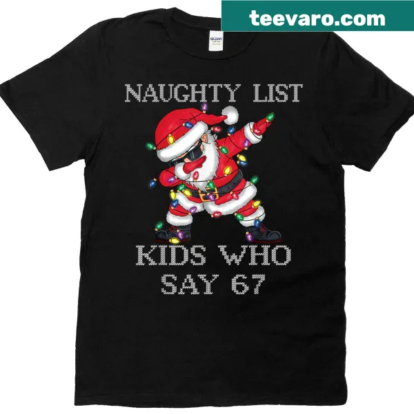 Funny Christmas kids t-shirt featuring dabbing Santa and 'Naughty List'