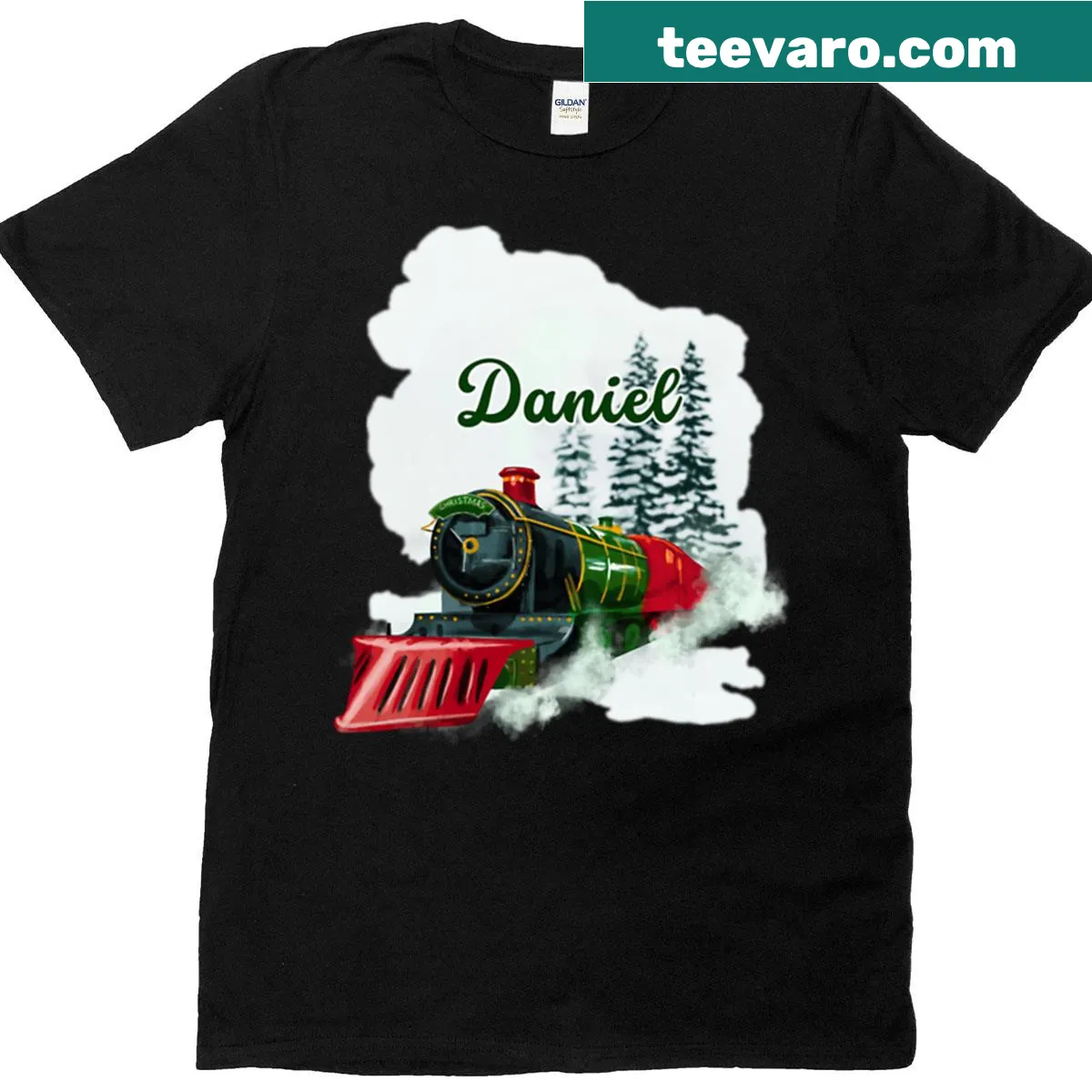 Watercolor Christmas train illustration for nostalgic celebrations — on a men's t-shirt