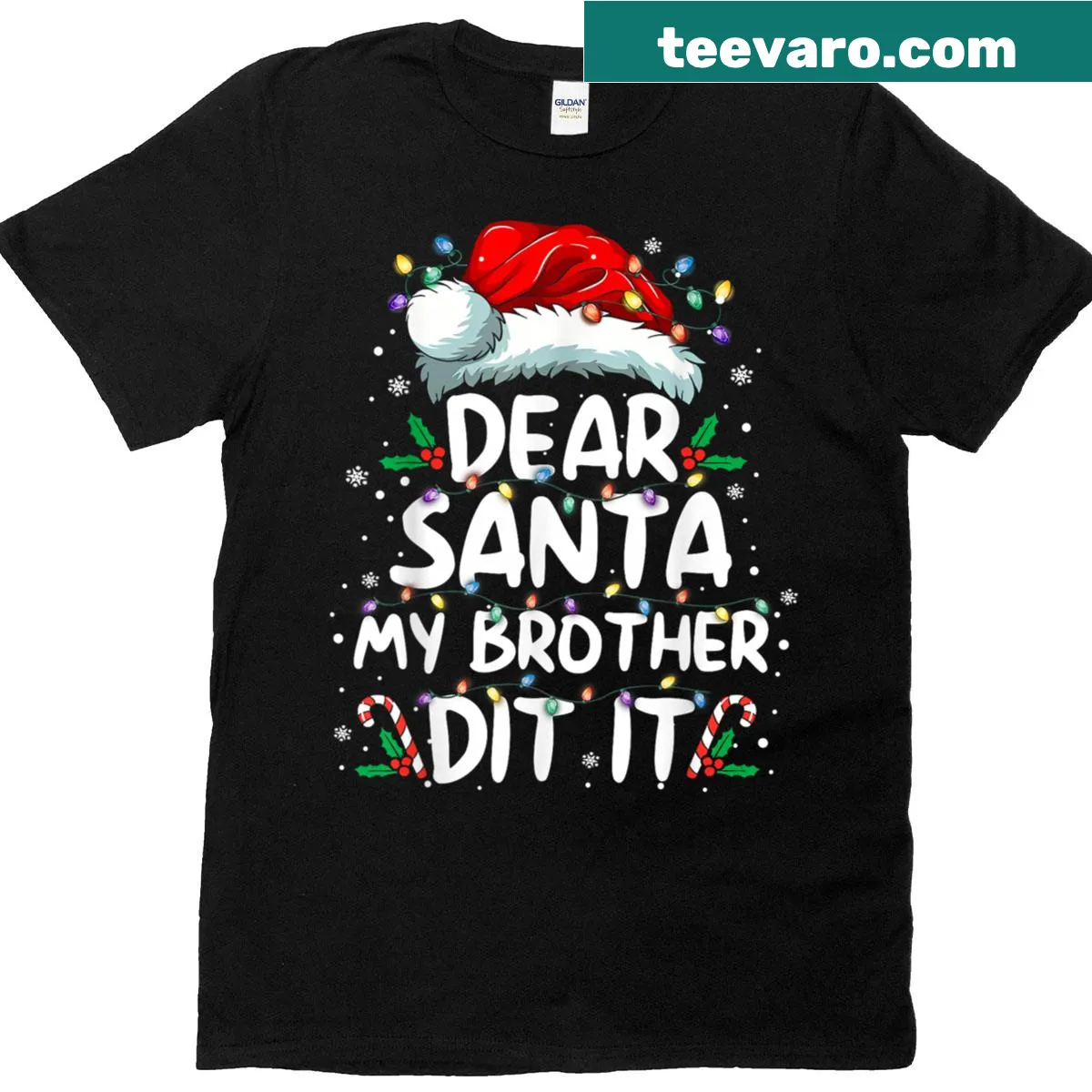 Funny Christmas t-shirt for kids with 'Dear Santa, my brother did it' text — on a men's t-shirt