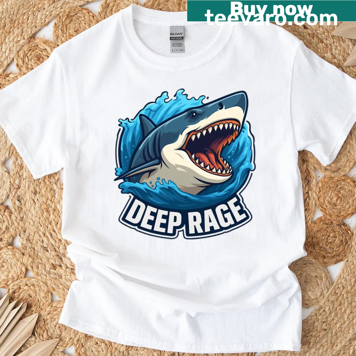 Fierce great white shark illustration on a t-shirt — on a men's t-shirt