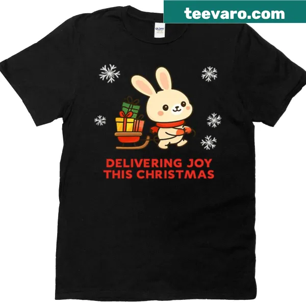 Cute Christmas t-shirt with bunny in a sleigh design