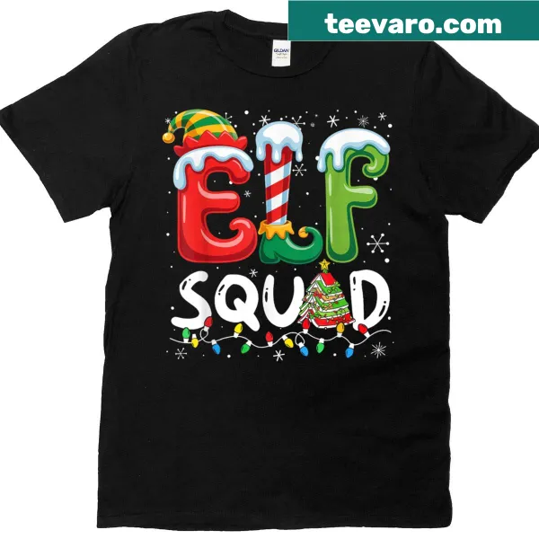 Funny Elf Squad Christmas T-shirt with playful elf graphics