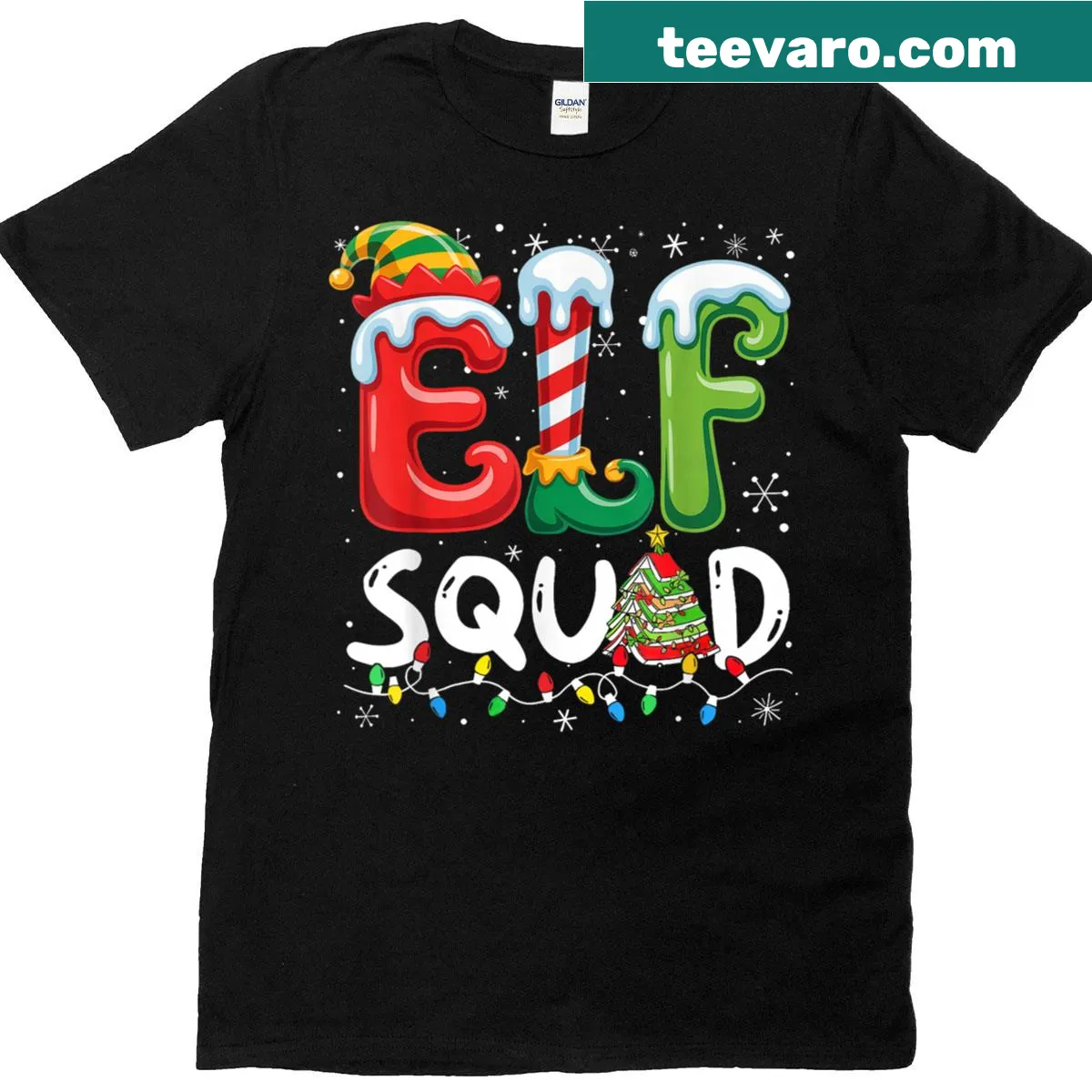 Funny Elf Squad Christmas T-shirt with playful elf graphics — on a men's t-shirt